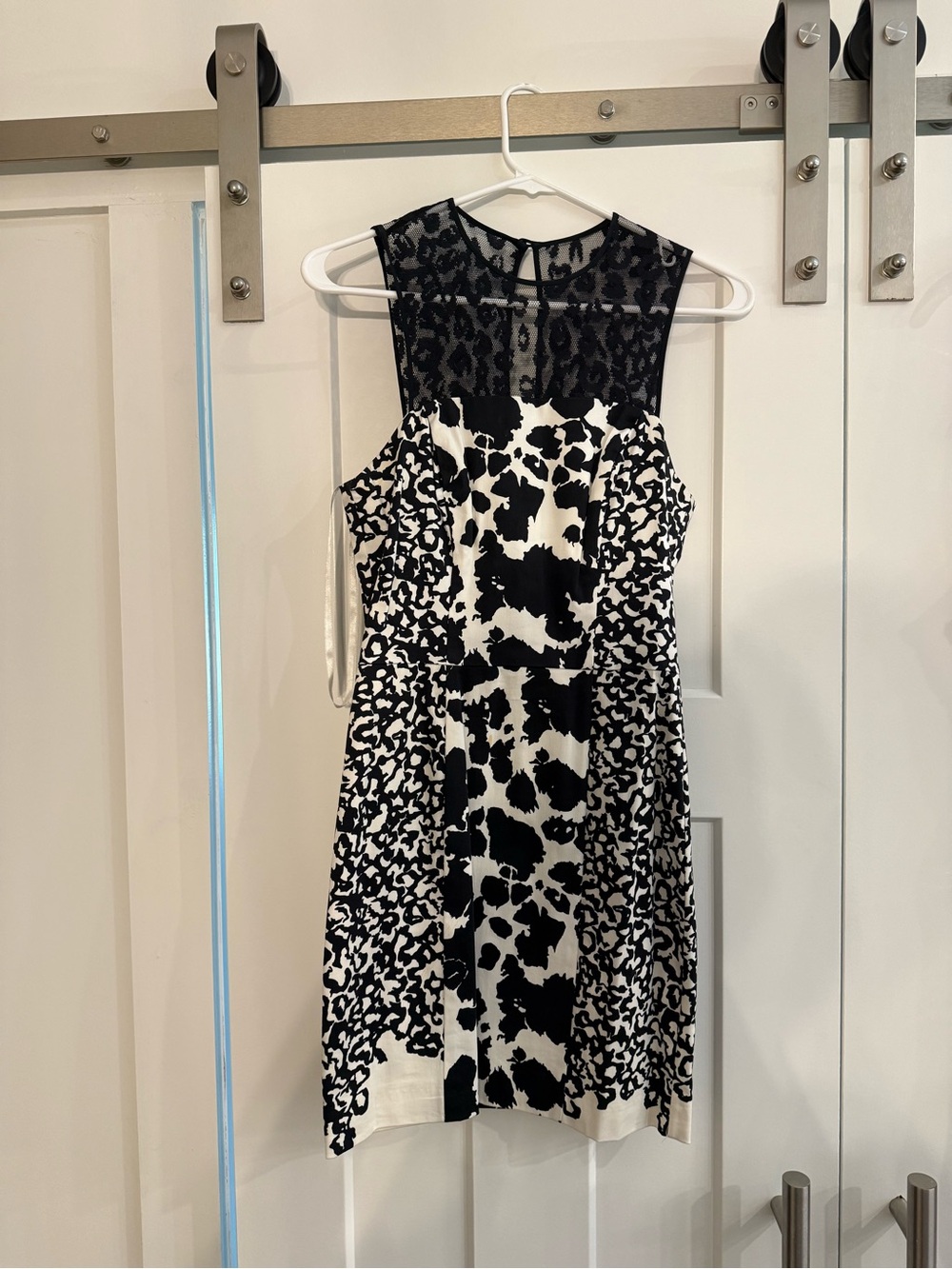French Connection Black and White Lace-Top Mini Dress